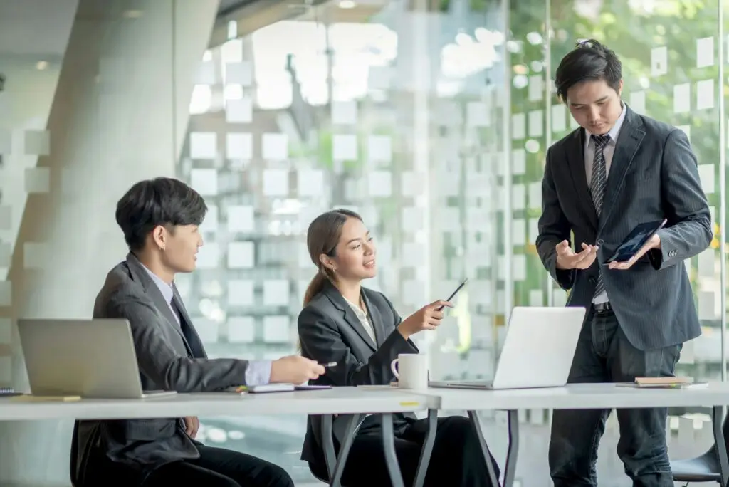 Group of people talking to each other image