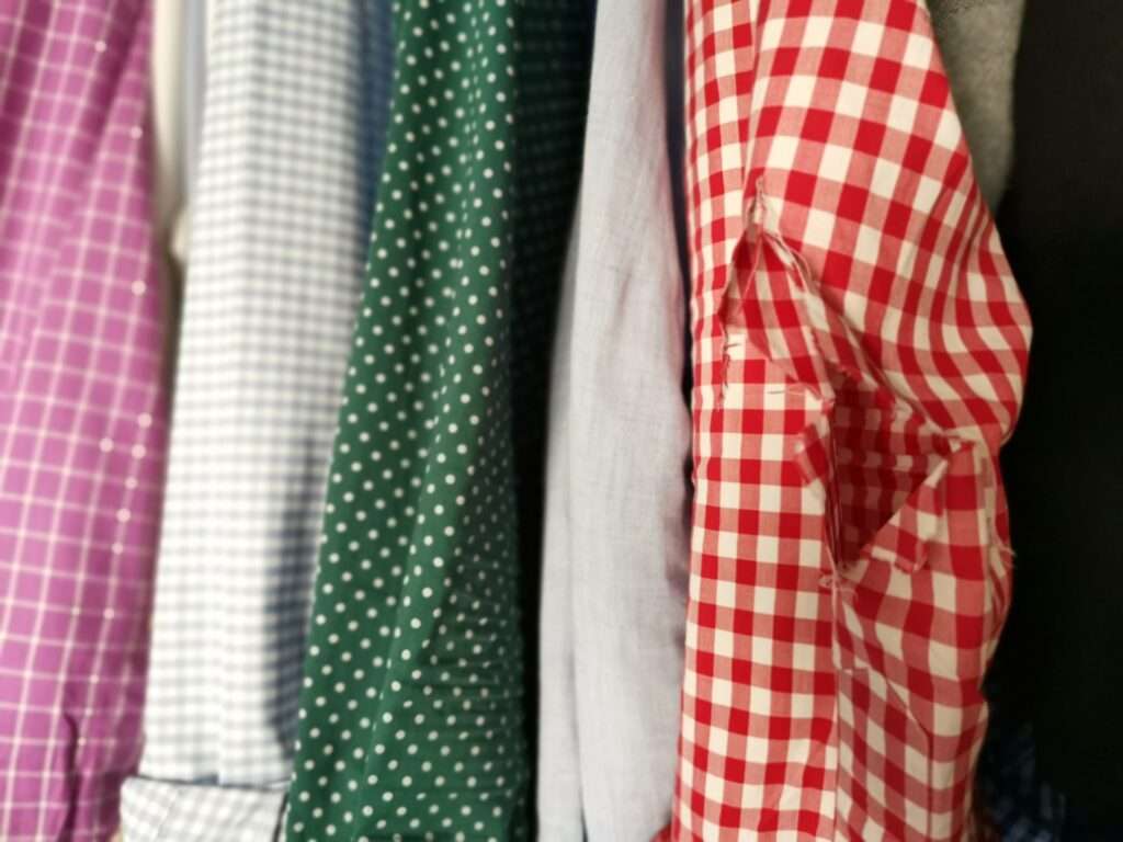 Red and white hanged shirts