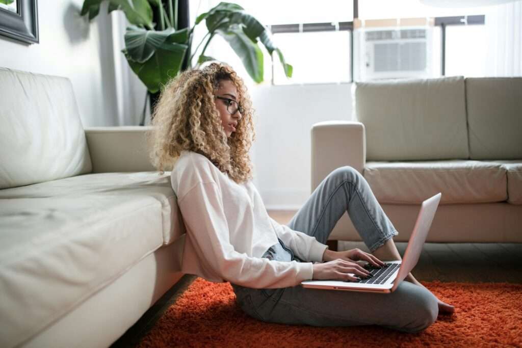 Woman sitting on floor image