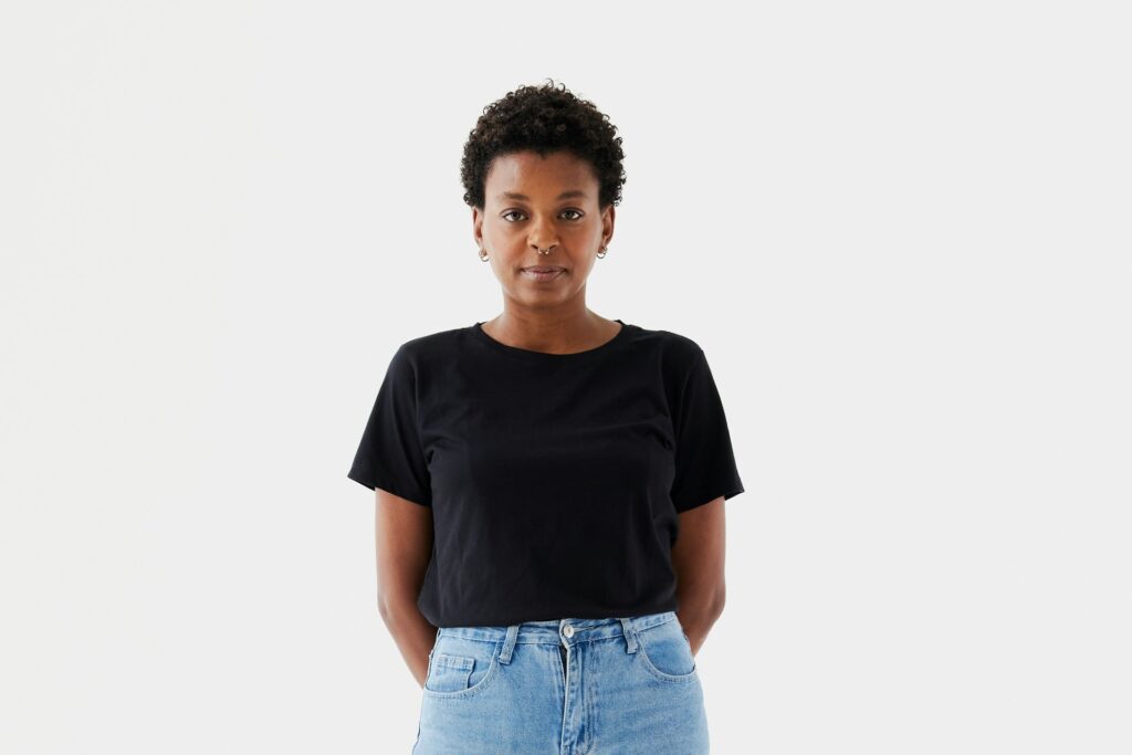 A woman wearing black shirt image